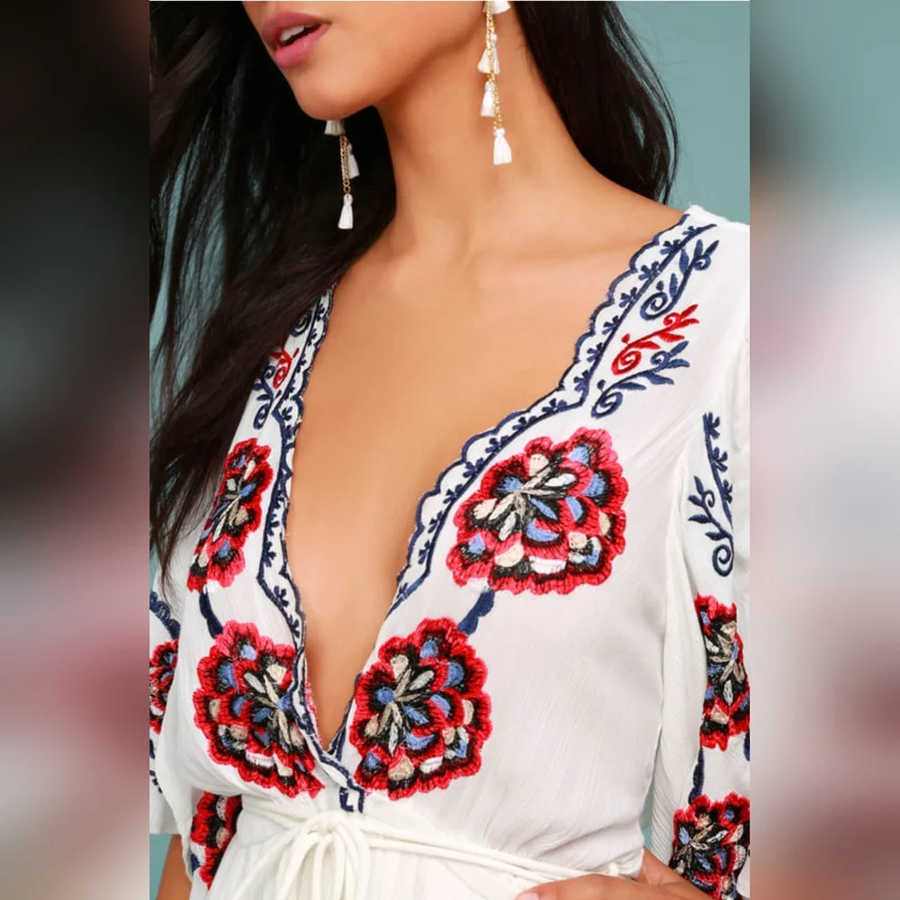 Free People NWT Women's Cora White Floral Embroidered Mini Dress Size S/Petite - Picture 4 of 15